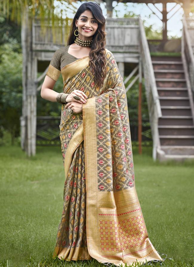 Organza Grey Traditional Wear Printed Saree